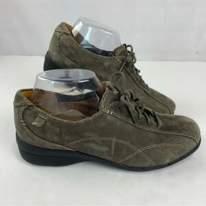 Clarks Unstructured Womens 7.5 Green Gray Suede Leather Lace Up Oxfords Shoes